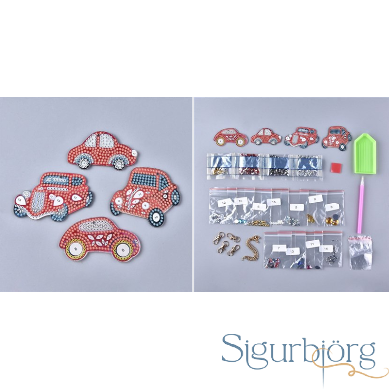 Lyklakippur-"diamond painting" - Bílar