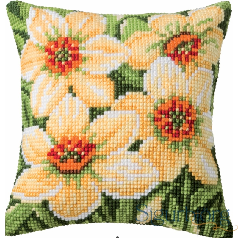 Púði með gulum blómum