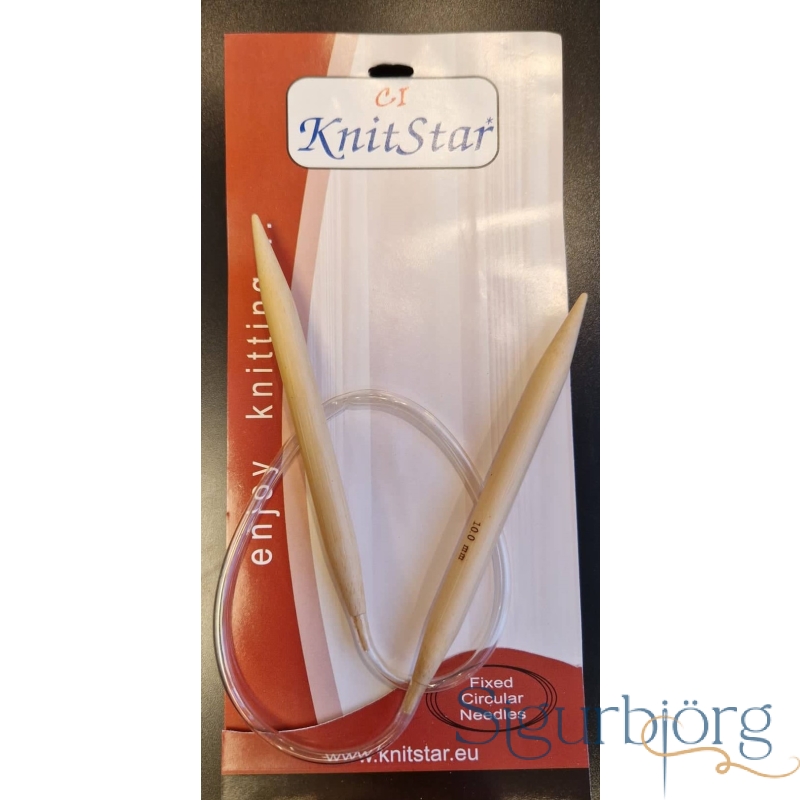 Bambus prjónn m.plast snúru - 9, 80 cm