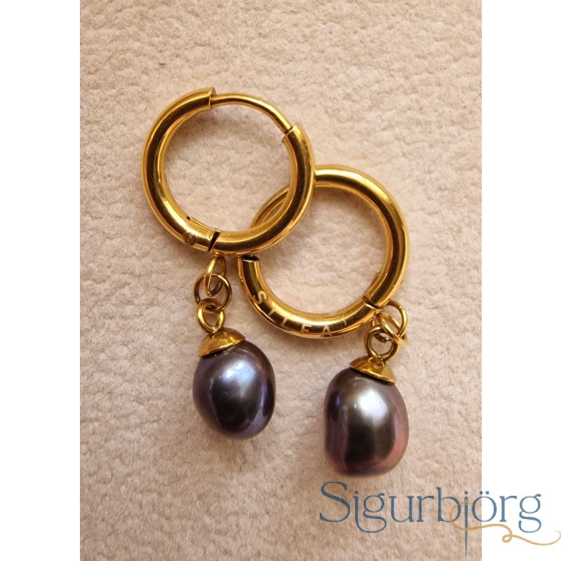 My pearl prjónamerki/Eyrnalokkar - Gullhúðað, Svart