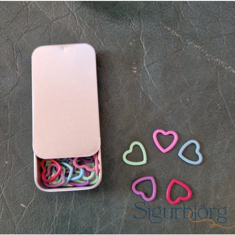 Prjónamerki í boxi -  hjörtu