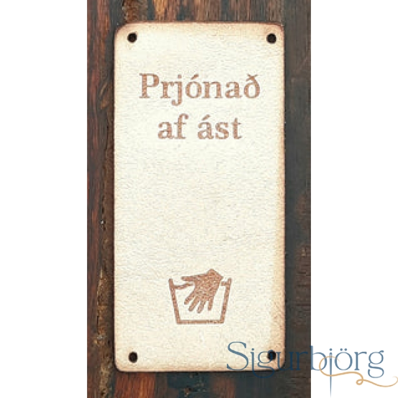 Leður merki - Stórt "prjónað af ást"